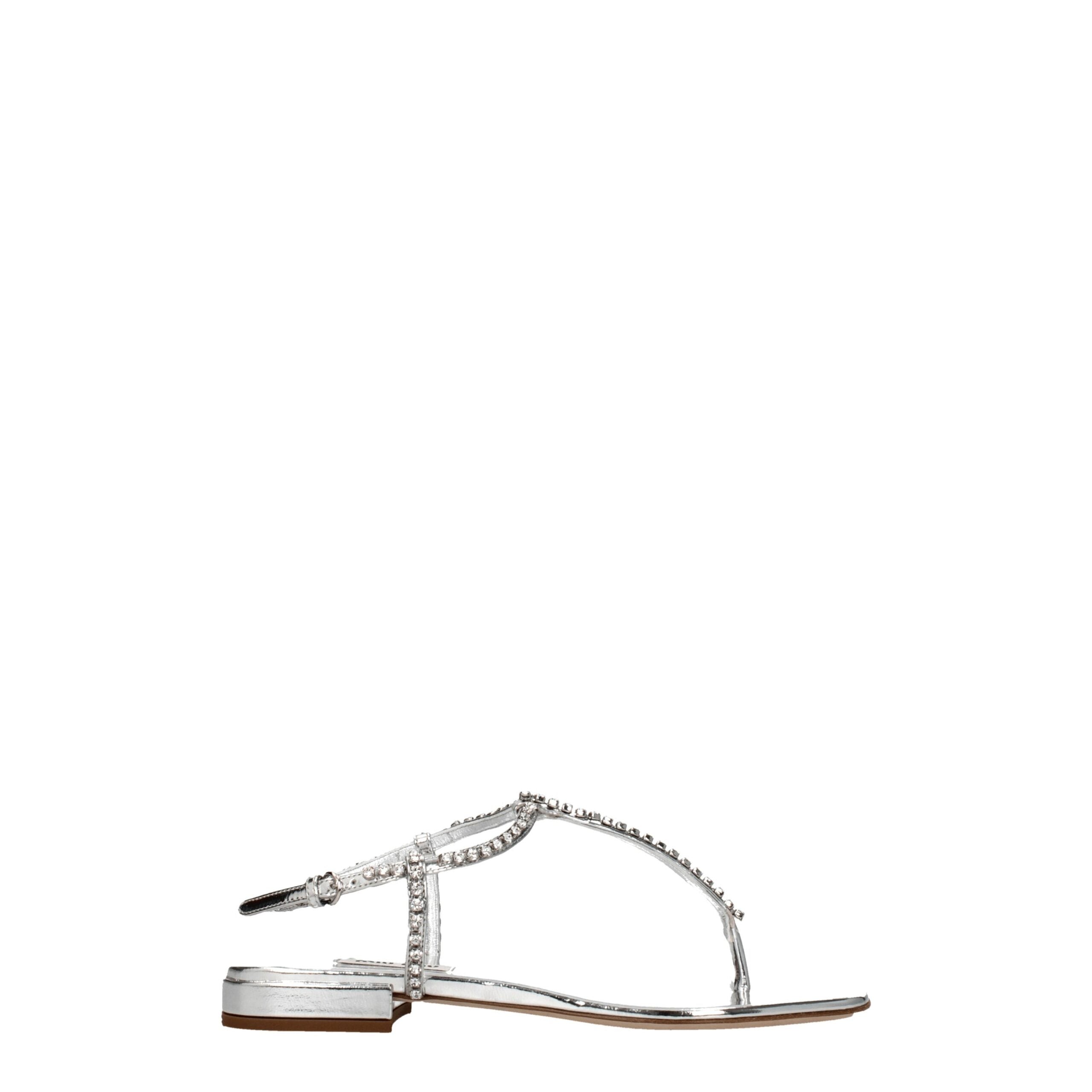 Miu Miu Gray Leather Flip-Flop Sandal